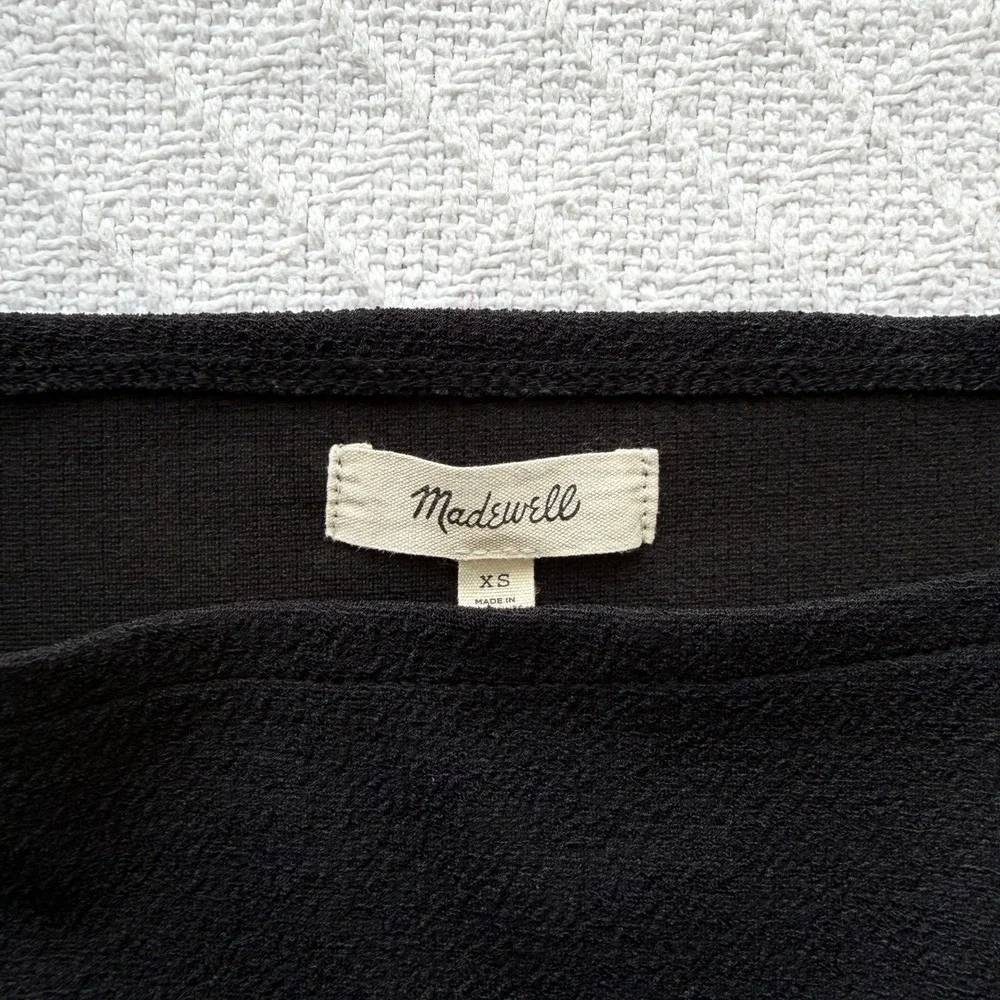Madewell Crepe Square-Neck Puff-Sleeve Top Black Long Sleeve Romantic‎ Womens XS